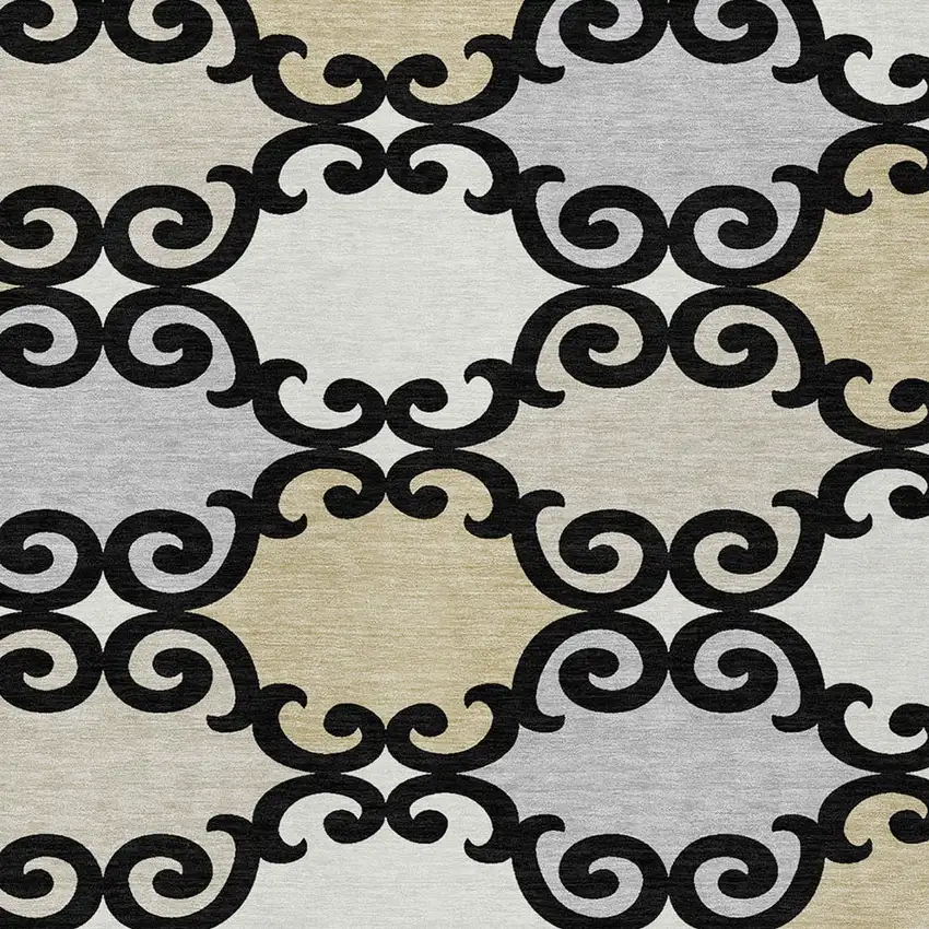 Black Gray And Ivory Trellis Washable Indoor Outdoor Area Rug Photo 6