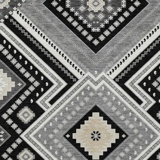 Black Gray And Ivory Tribal Washable Indoor Outdoor Area Rug Photo 5