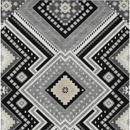 Black Gray And Ivory Tribal Washable Indoor Outdoor Area Rug Photo 5