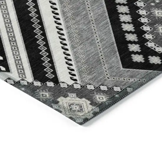 Black Gray And Ivory Tribal Washable Indoor Outdoor Area Rug Photo 4