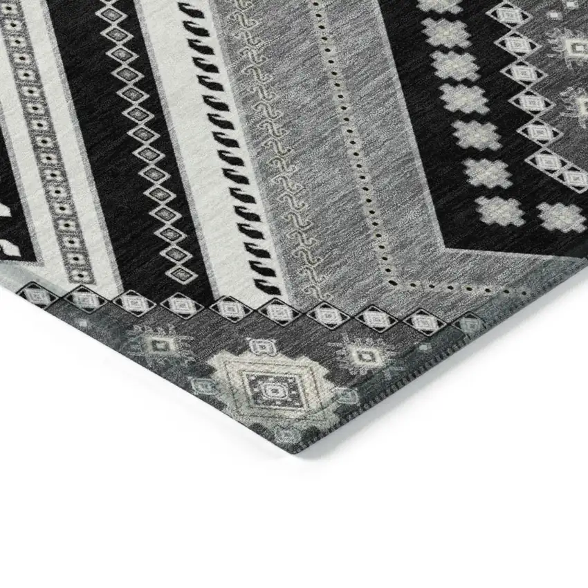 Black Gray And Ivory Tribal Washable Indoor Outdoor Area Rug Photo 4