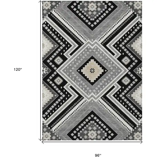 Black Gray And Ivory Tribal Washable Indoor Outdoor Area Rug Photo 3