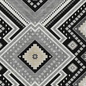 Photo of Black Gray And Ivory Tribal Washable Indoor Outdoor Area Rug