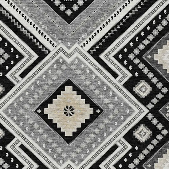 Black Gray And Ivory Tribal Washable Indoor Outdoor Area Rug Photo 5
