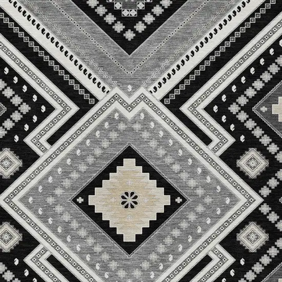 Black Gray And Ivory Tribal Washable Indoor Outdoor Area Rug Photo 5