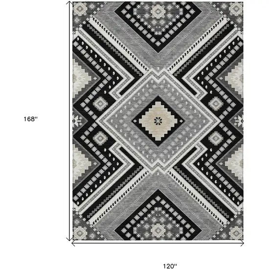 Black Gray And Ivory Tribal Washable Indoor Outdoor Area Rug Photo 3