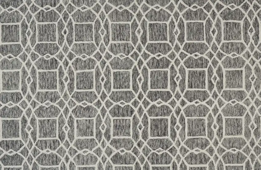 Black Gray And Ivory Wool Geometric Tufted Handmade Stain Resistant Area Rug Photo 9