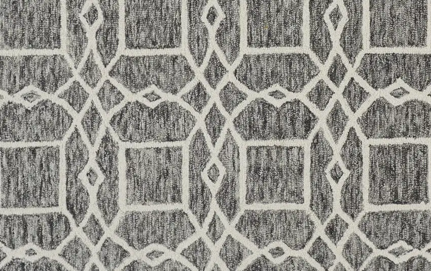 Black Gray And Ivory Wool Geometric Tufted Handmade Stain Resistant Area Rug Photo 8