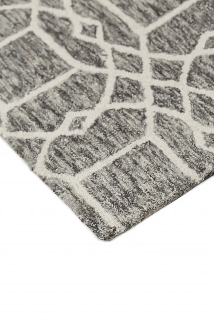 Black Gray And Ivory Wool Geometric Tufted Handmade Stain Resistant Area Rug Photo 6