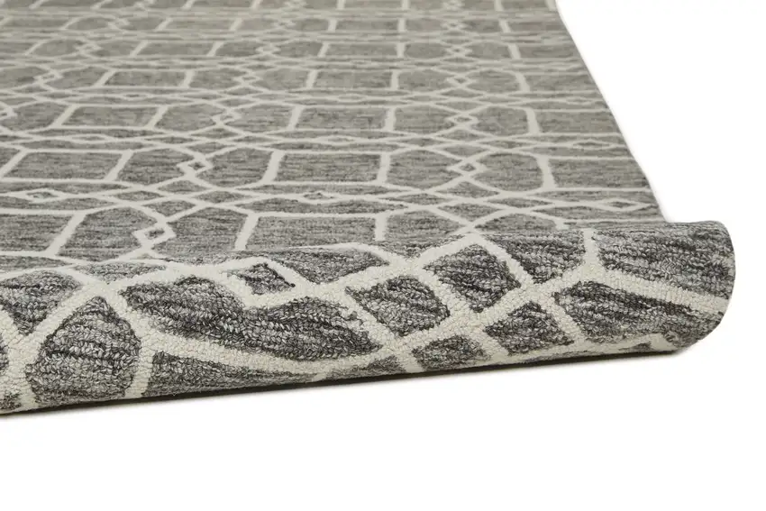 Black Gray And Ivory Wool Geometric Tufted Handmade Stain Resistant Area Rug Photo 7
