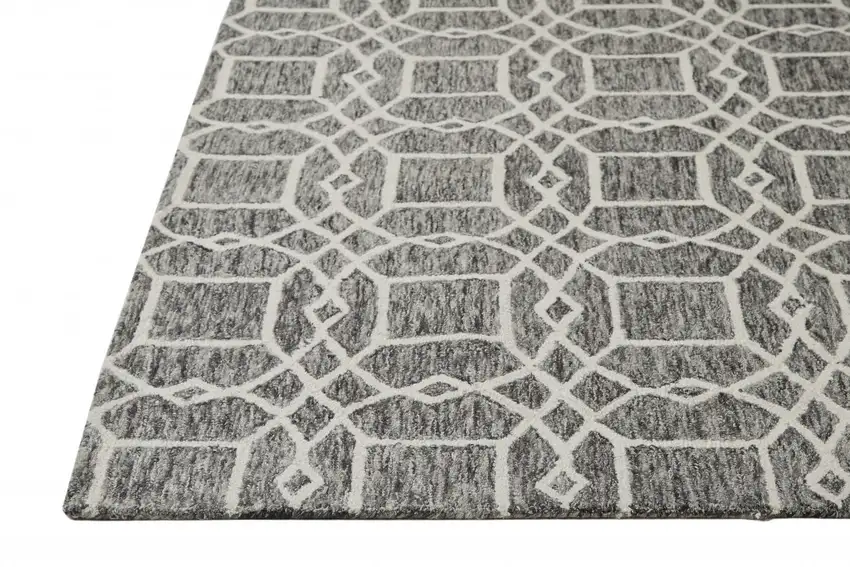 Black Gray And Ivory Wool Geometric Tufted Handmade Stain Resistant Area Rug Photo 1