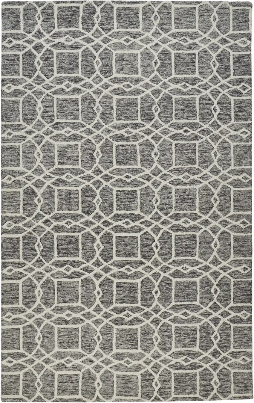 Black Gray And Ivory Wool Geometric Tufted Handmade Stain Resistant Area Rug Photo 2