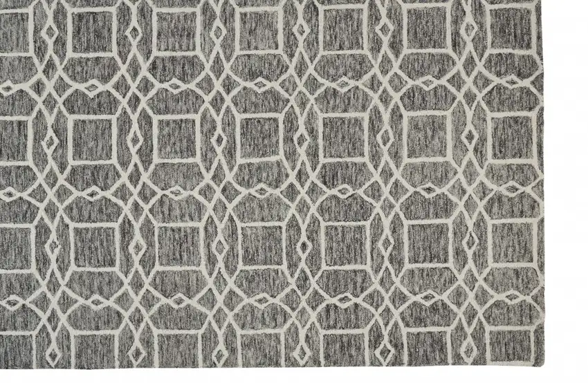 Black Gray And Ivory Wool Geometric Tufted Handmade Stain Resistant Area Rug Photo 3