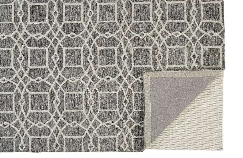 Black Gray And Ivory Wool Geometric Tufted Handmade Stain Resistant Area Rug Photo 5