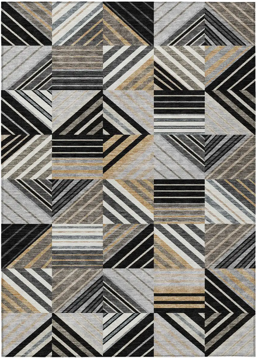 Black Gray And Khaki Patchwork Washable Indoor Outdoor Area Rug Photo 8