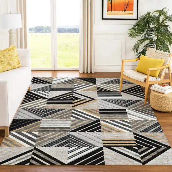 Black Gray And Khaki Patchwork Washable Indoor Outdoor Area Rug Photo 4
