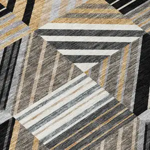 Photo of Black Gray And Khaki Patchwork Washable Indoor Outdoor Area Rug