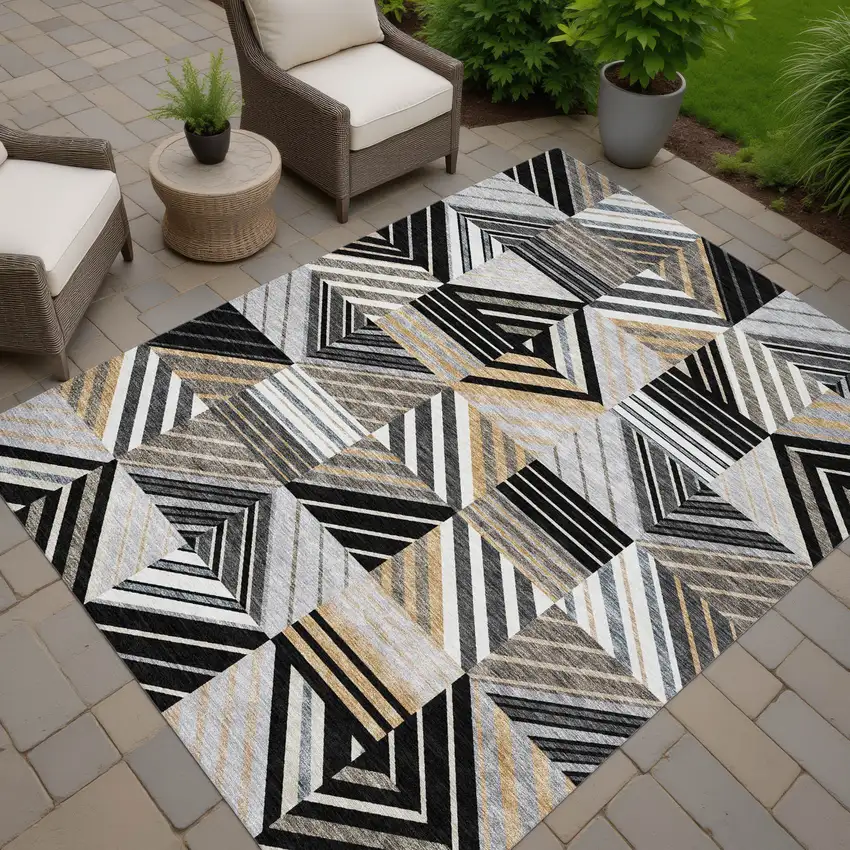 Black Gray And Khaki Patchwork Washable Indoor Outdoor Area Rug Photo 6