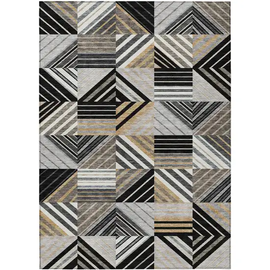 Black Gray And Khaki Patchwork Washable Indoor Outdoor Area Rug Photo 9