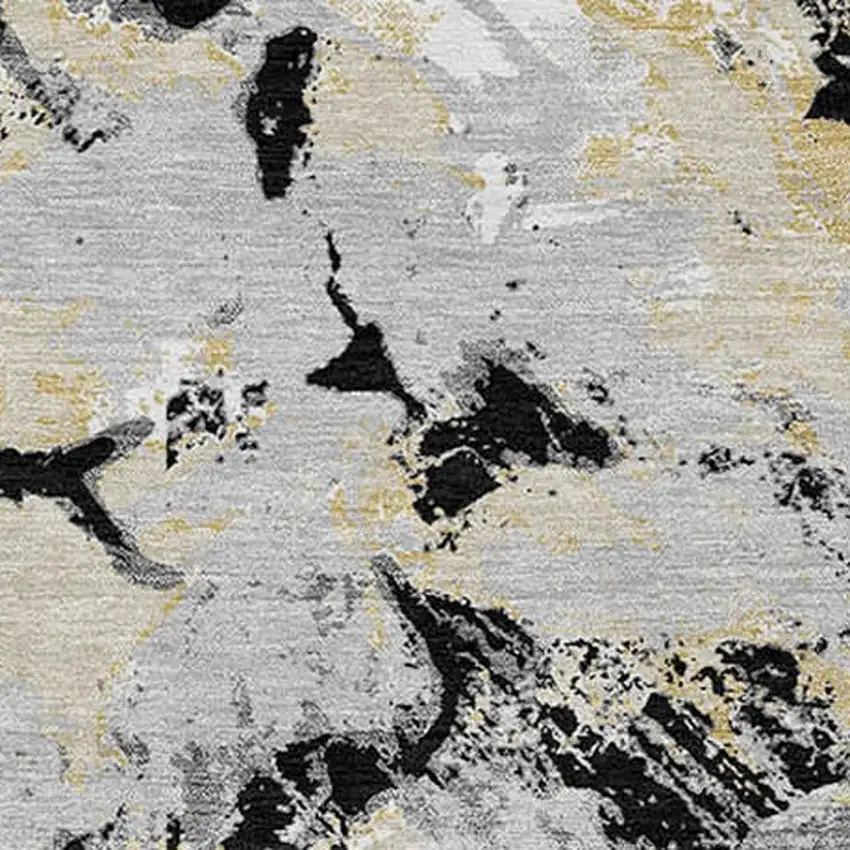 Black Gray And Light Brown Floral Washable Indoor Outdoor Area Rug Photo 7