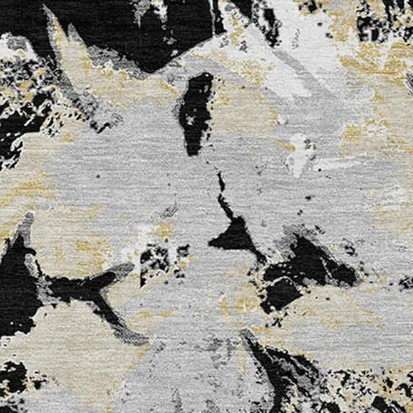 Black Gray And Light Brown Floral Washable Indoor Outdoor Area Rug Photo 7