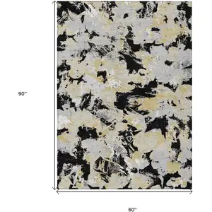 Photo of Black Gray And Light Brown Floral Washable Indoor Outdoor Area Rug