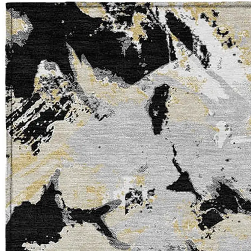 Black Gray And Light Brown Floral Washable Indoor Outdoor Area Rug Photo 7