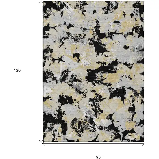 Black Gray And Light Brown Floral Washable Indoor Outdoor Area Rug Photo 3
