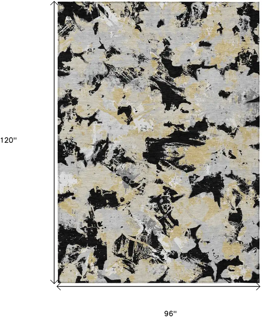 Black Gray And Light Brown Floral Washable Indoor Outdoor Area Rug Photo 3