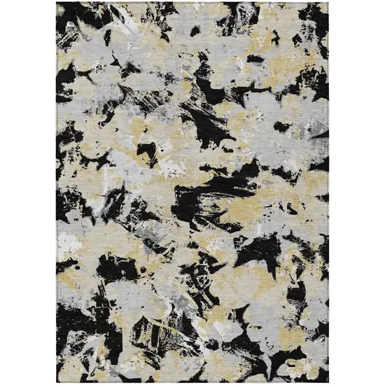 Black Gray And Light Brown Floral Washable Indoor Outdoor Area Rug Photo 2