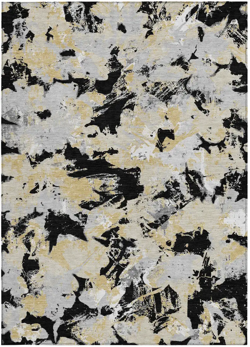 Black Gray And Light Brown Floral Washable Indoor Outdoor Area Rug Photo 8