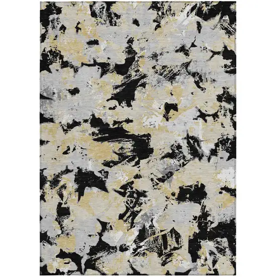 Black Gray And Light Brown Floral Washable Indoor Outdoor Area Rug Photo 7