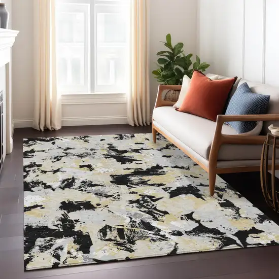 Black Gray And Light Brown Floral Washable Indoor Outdoor Area Rug Photo 9