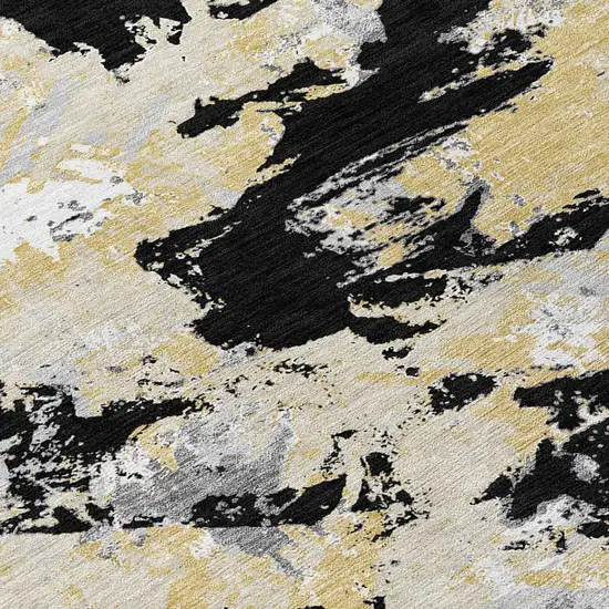 Black Gray And Light Brown Floral Washable Indoor Outdoor Area Rug Photo 5