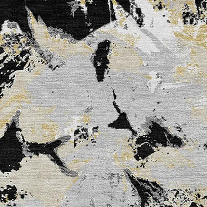 Black Gray And Light Brown Floral Washable Indoor Outdoor Area Rug Photo 7