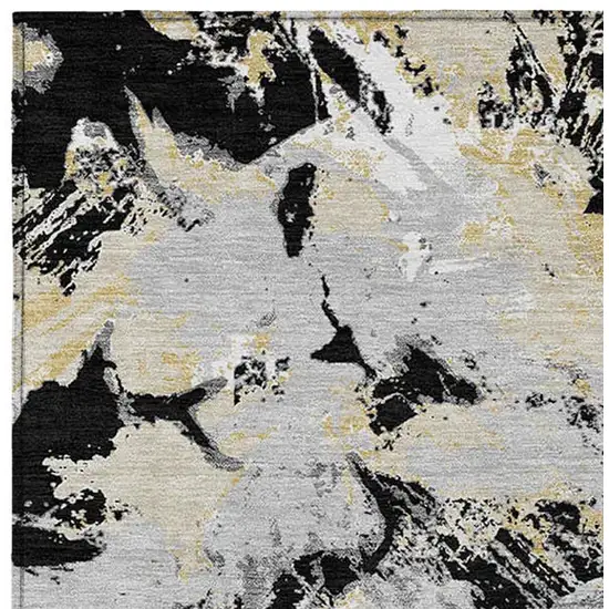 Black Gray And Light Brown Floral Washable Indoor Outdoor Area Rug Photo 8