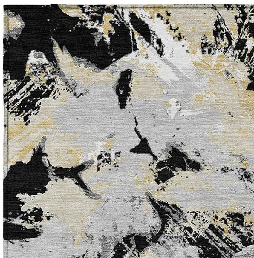 Black Gray And Light Brown Floral Washable Indoor Outdoor Area Rug Photo 8