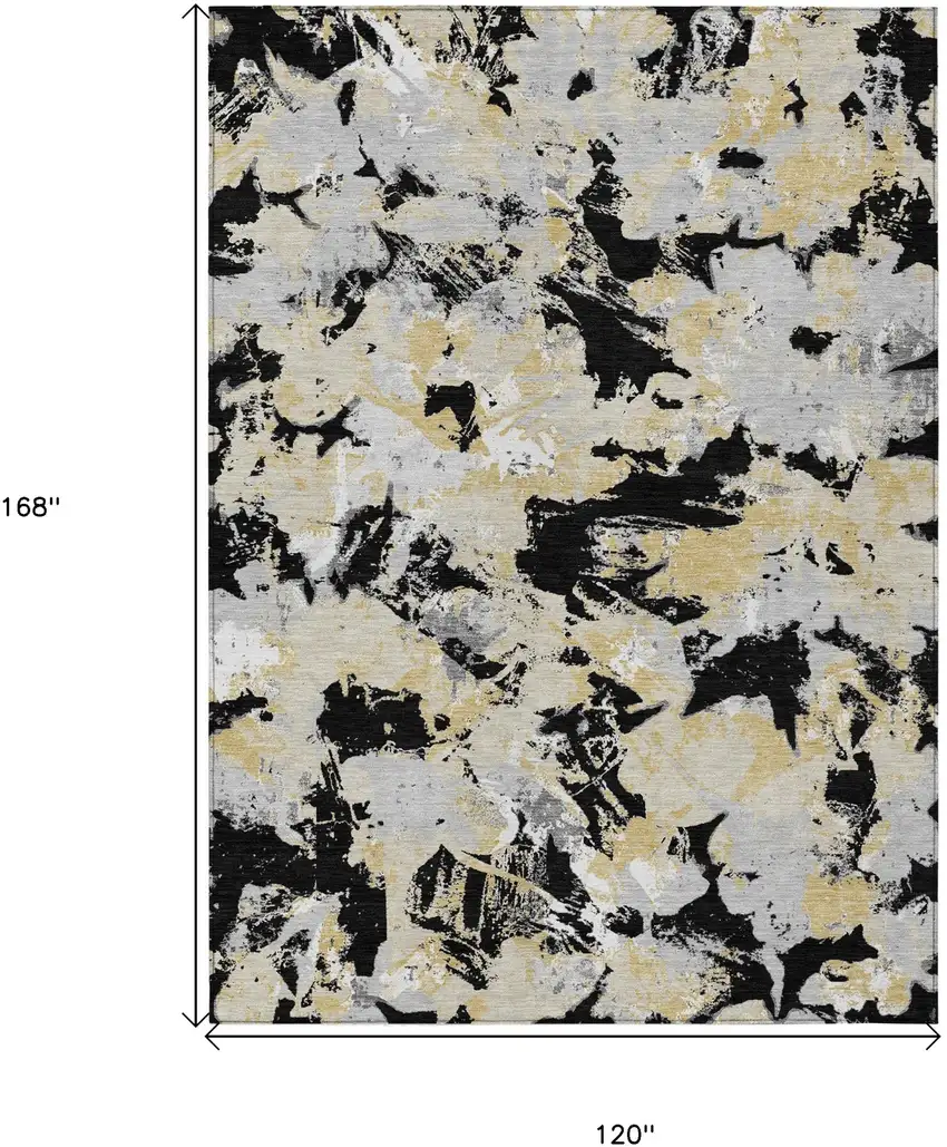 Black Gray And Light Brown Floral Washable Indoor Outdoor Area Rug Photo 3