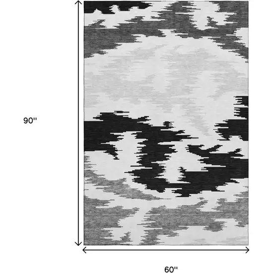 Black Gray And Silver Abstract Washable Area Rug With UV Protection Photo 3