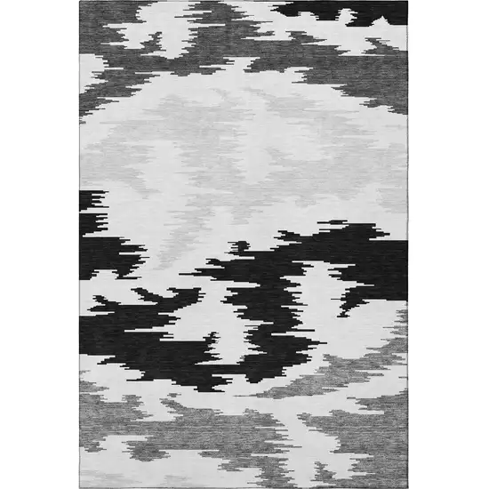 Black Gray And Silver Abstract Washable Area Rug With UV Protection Photo 4