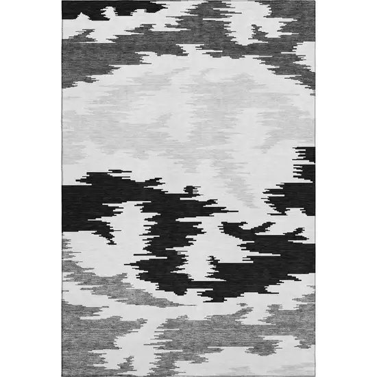 Black Gray And Silver Abstract Washable Area Rug With UV Protection Photo 1