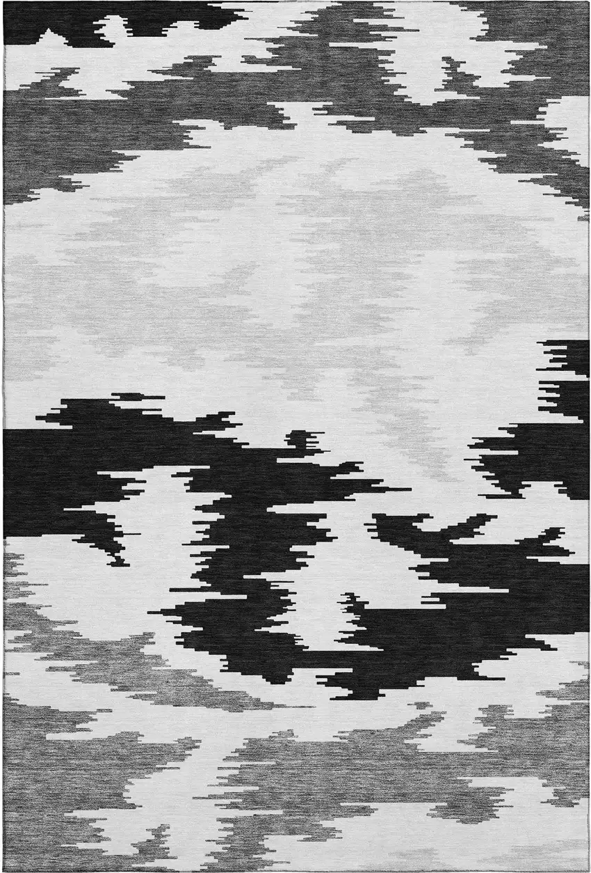 Black Gray And Silver Abstract Washable Area Rug With UV Protection Photo 1