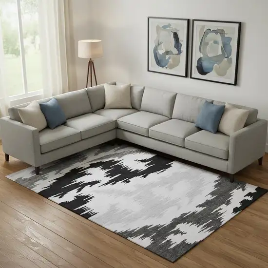 Black Gray And Silver Abstract Washable Area Rug With UV Protection Photo 1
