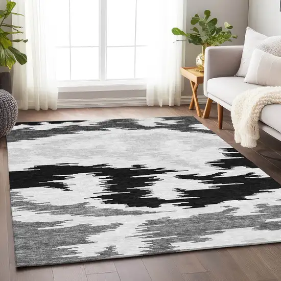 Black Gray And Silver Abstract Washable Area Rug With UV Protection Photo 5