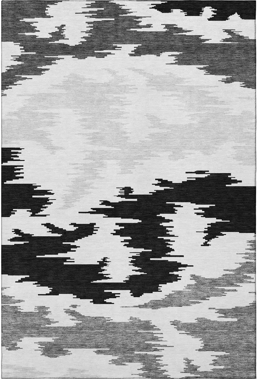 Black Gray And Silver Abstract Washable Area Rug With UV Protection Photo 4