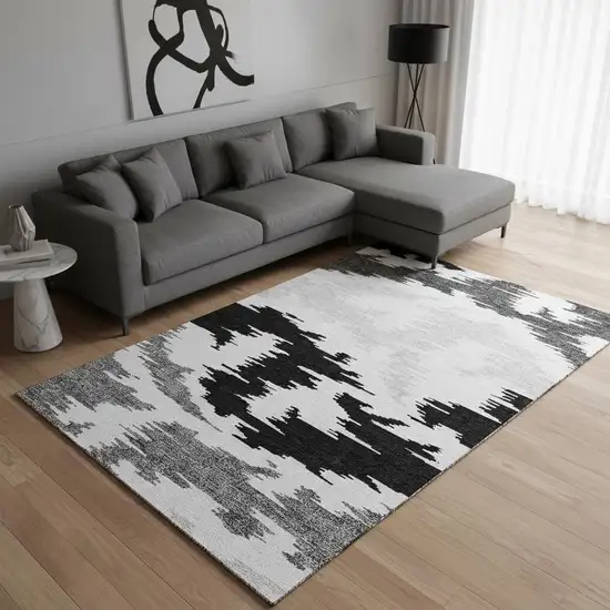 Black Gray And Silver Abstract Washable Area Rug With UV Protection Photo 2