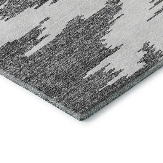 Black Gray And Silver Abstract Washable Area Rug With UV Protection Photo 8