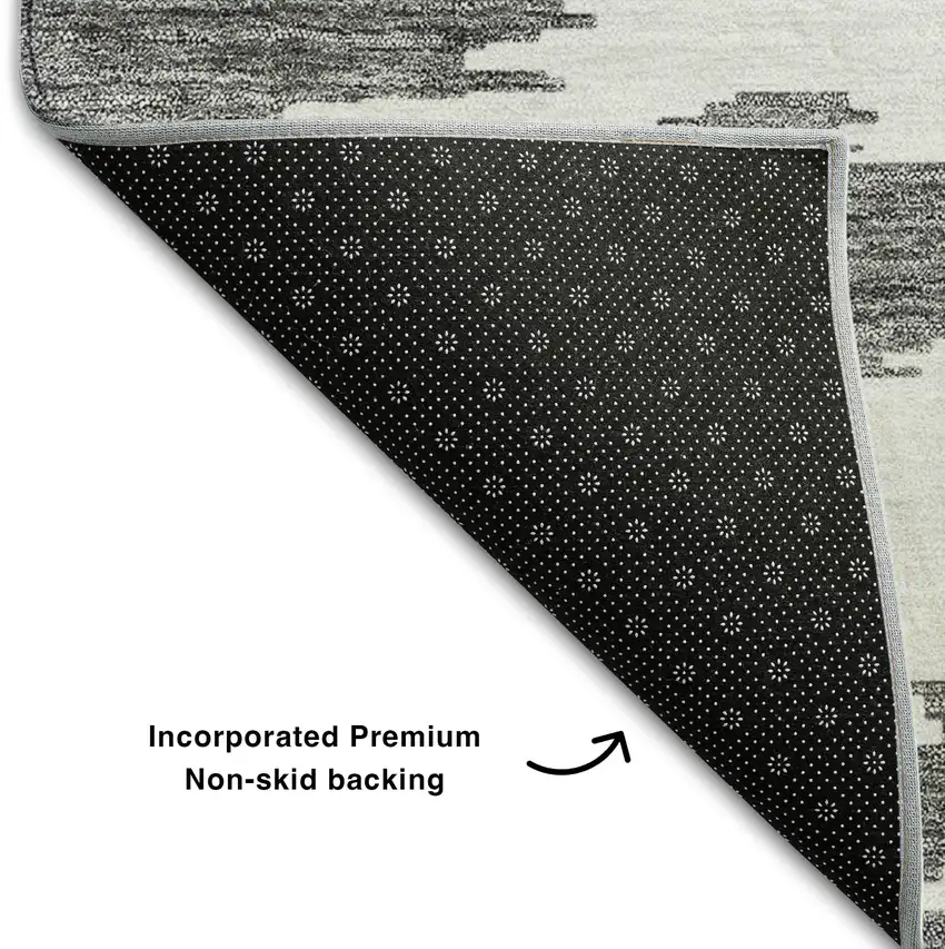 Black Gray And Silver Abstract Washable Area Rug With UV Protection Photo 7