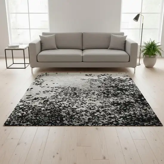 Black Gray And Silver Abstract Washable Area Rug With UV Protection Photo 2