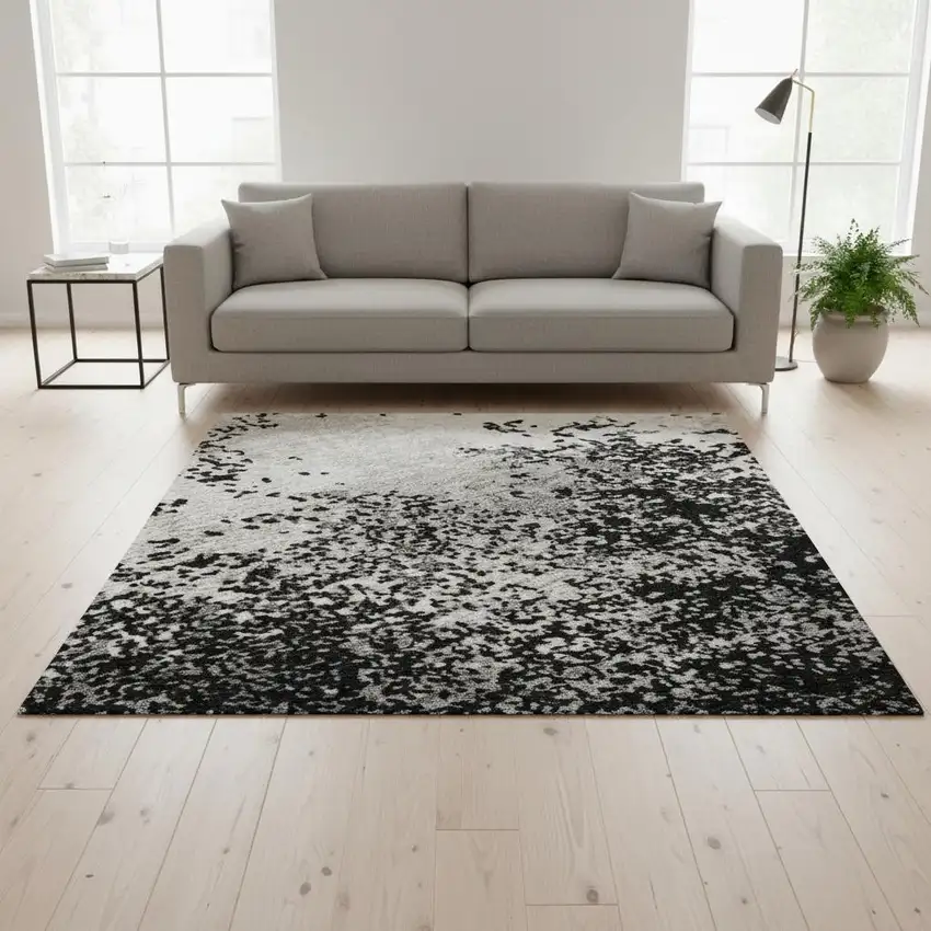 Black Gray And Silver Abstract Washable Area Rug With UV Protection Photo 2